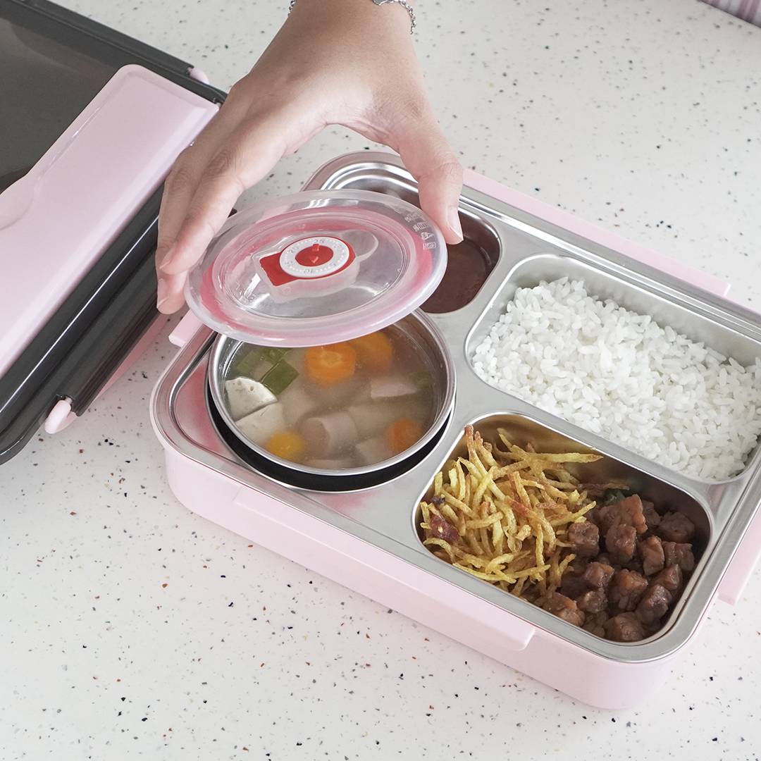 KIZZU - Lunch Box Stainless 304 Sekat Kotak Bekal dengan Alat Makan