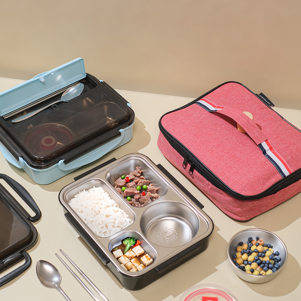 KIZZU - Lunch Box Stainless 304 Sekat Kotak Bekal dengan Alat Makan