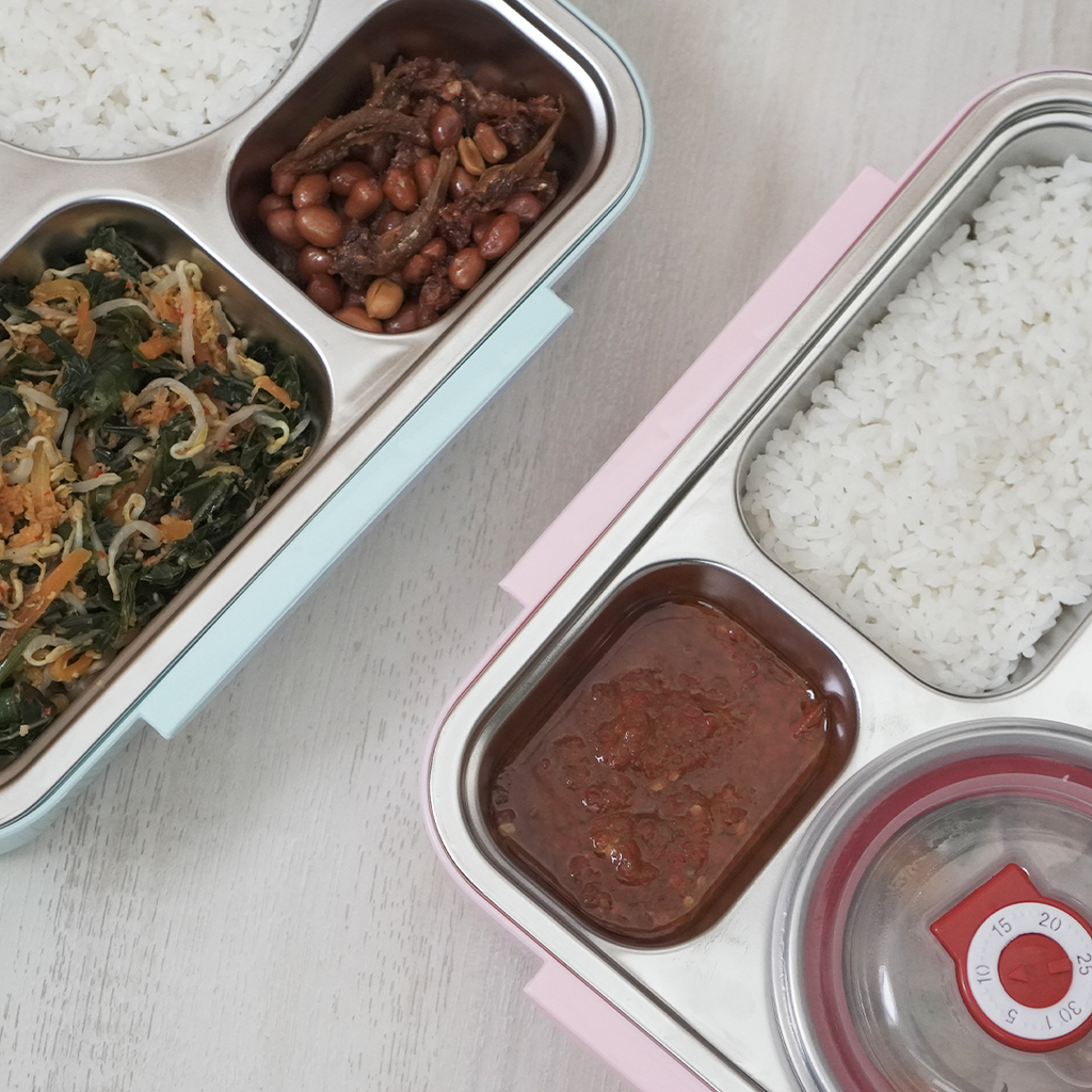 KIZZU - Lunch Box Stainless 304 Sekat Kotak Bekal dengan Alat Makan