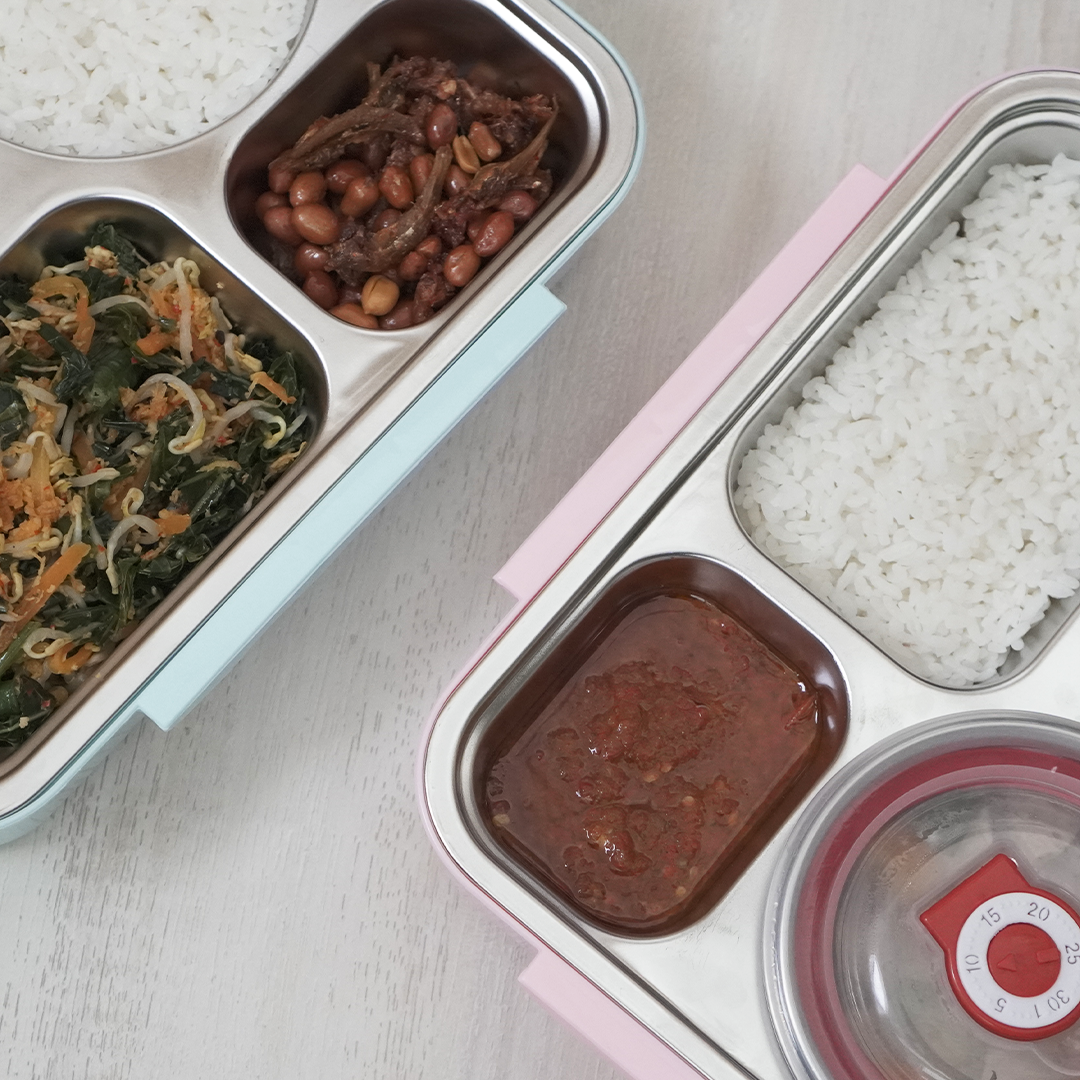 KIZZU - Lunch Box Stainless 304 Sekat Kotak Bekal dengan Alat Makan