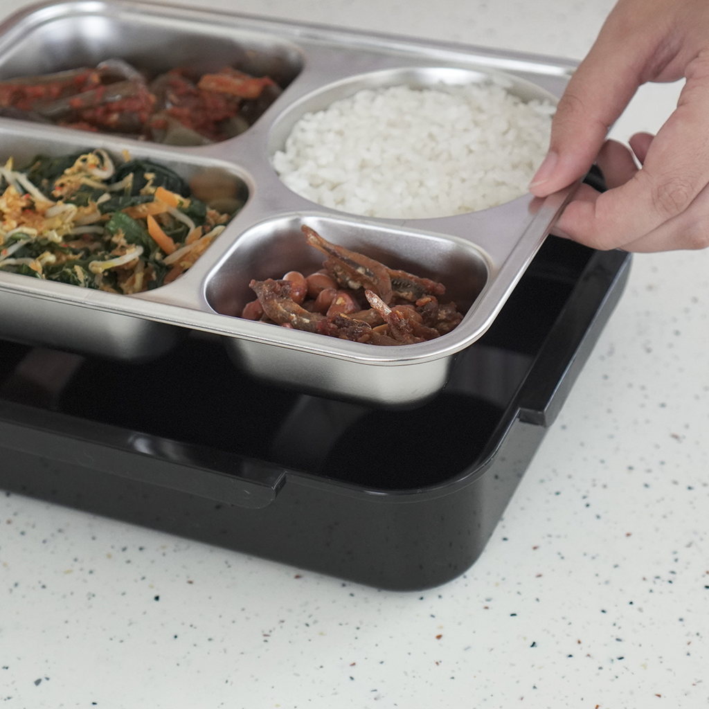 KIZZU - Lunch Box Stainless 304 Sekat Kotak Bekal dengan Alat Makan