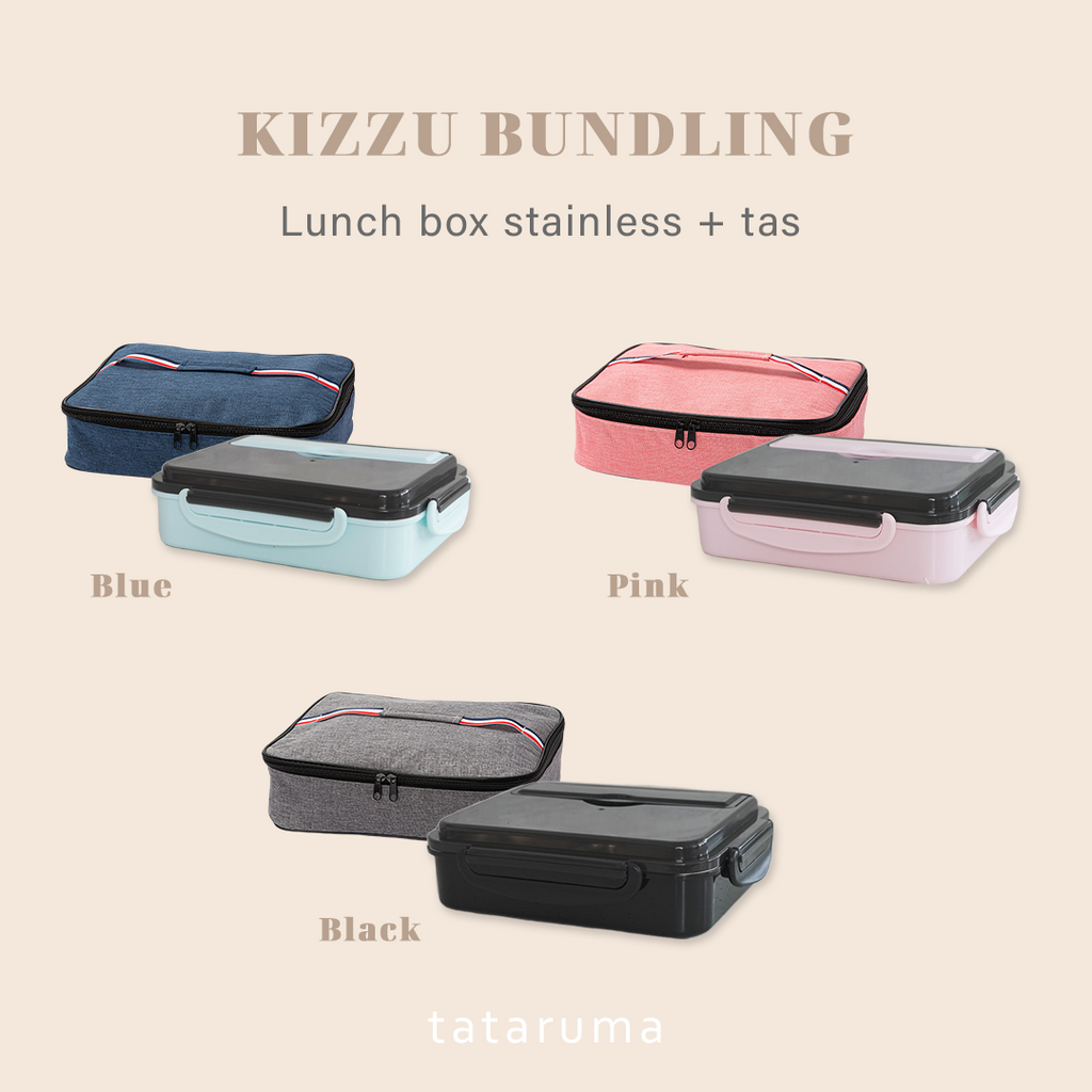KIZZU - Lunch Box Stainless 304 Sekat Kotak Bekal dengan Alat Makan
