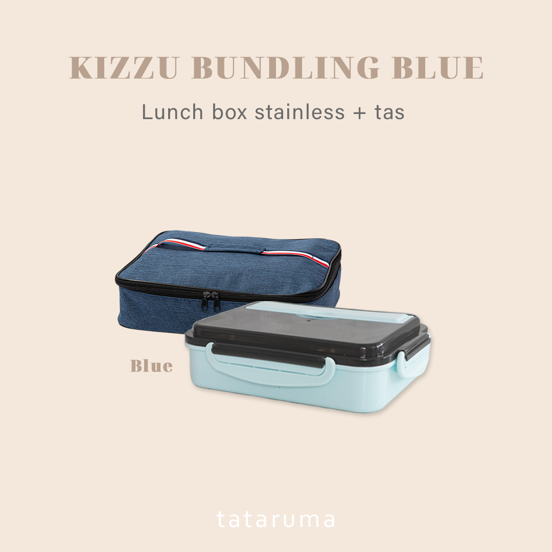 KIZZU - Lunch Box Stainless 304 Sekat Kotak Bekal dengan Alat Makan