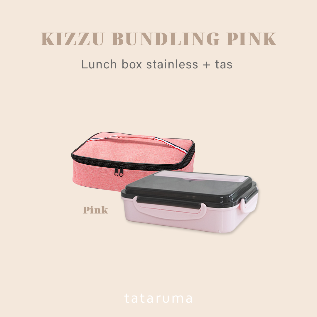 KIZZU - Lunch Box Stainless 304 Sekat Kotak Bekal dengan Alat Makan