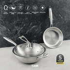 KOOK TEXTURA [BUNDLE] Fry Pan + Wok Pan ri-ply Fully Clad Textured Stainless Steel 18/10 Zero Coating SUS 304 Interior 403 Exterior Non-toxic PFOA PTFE Free Grafir Nama Engrave Gift Housewarming Wedding Birthday Hampers