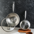 KOOK TEXTURA [BUNDLE] Fry Pan + Wok Pan ri-ply Fully Clad Textured Stainless Steel 18/10 Zero Coating SUS 304 Interior 403 Exterior Non-toxic PFOA PTFE Free Grafir Nama Engrave Gift Housewarming Wedding Birthday Hampers