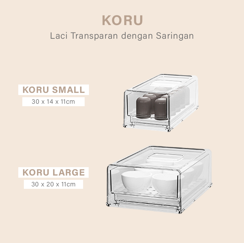 KORU - Kontainer Laci Penyimpanan Makanan Kulkas With Drainer