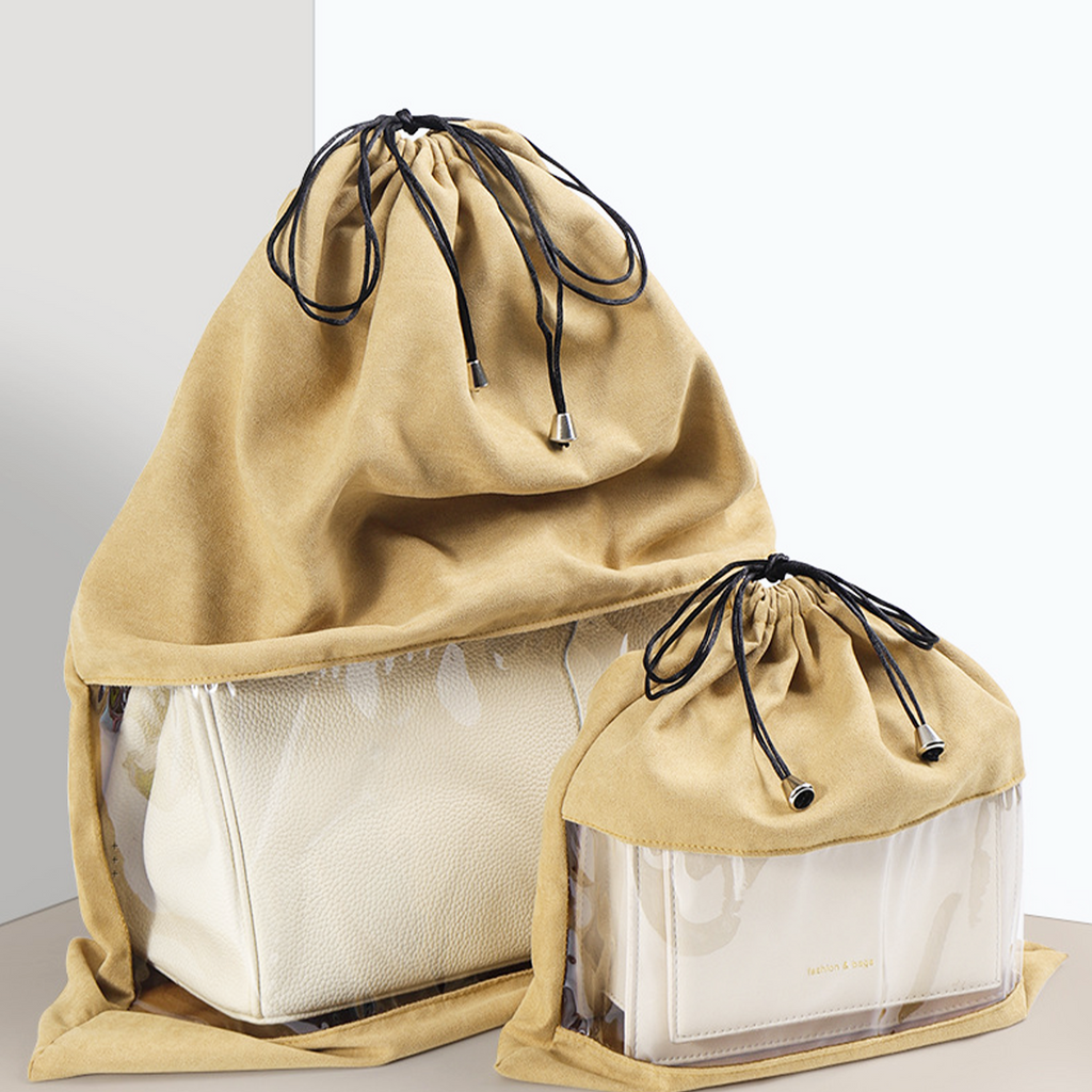 KOSHU BLUDRU - Organizer Tas Bludru Serut Transparan Kantong PVC Anti Debu Lembab