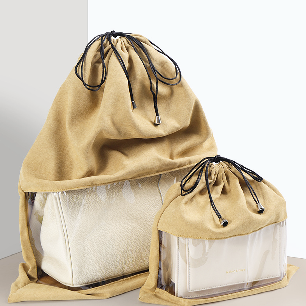 KOSHU BLUDRU - Organizer Tas Bludru Serut Transparan Kantong PVC Anti Debu Lembab