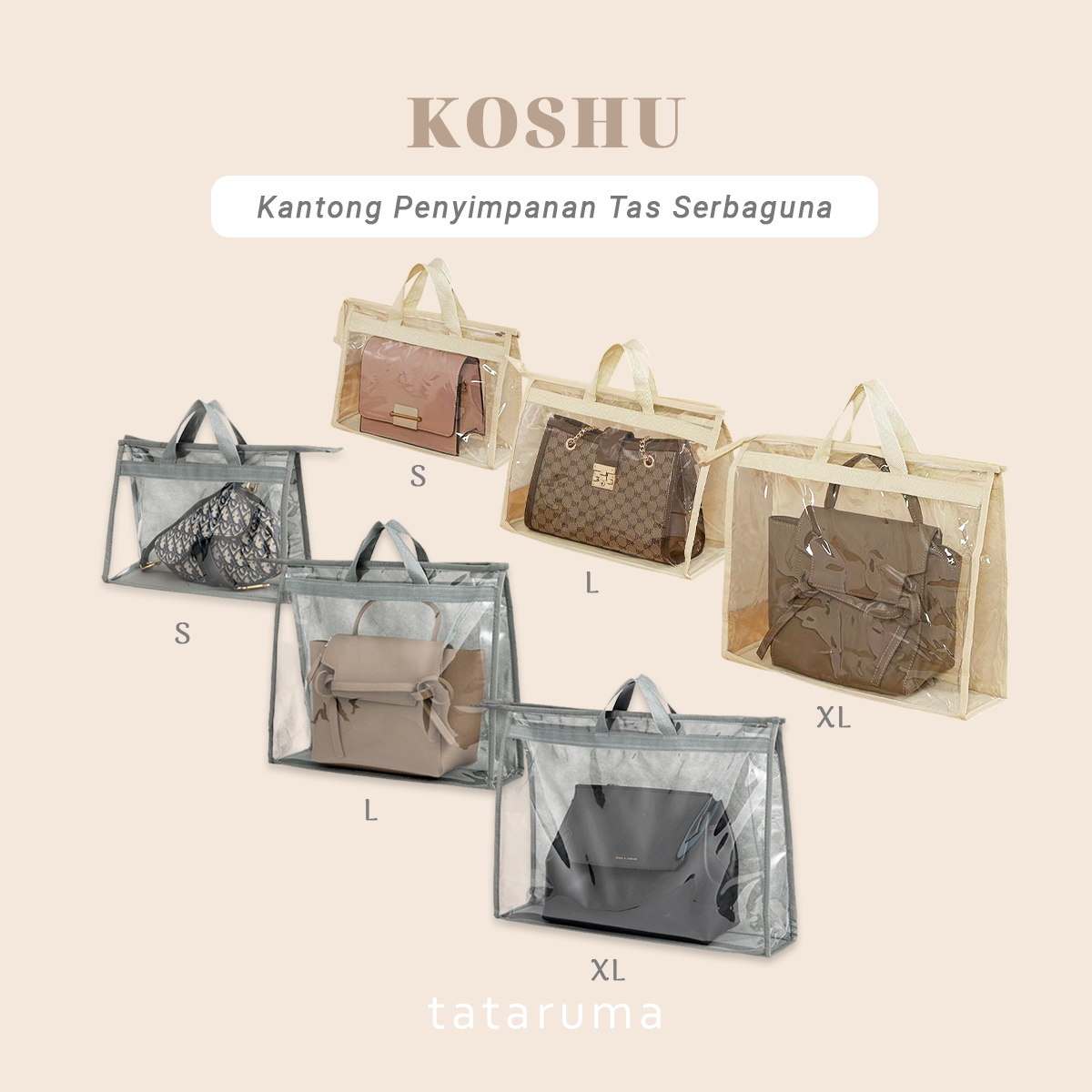 KOSHU - Organizer Tas Transparan Kantong PVS Anti Debu Lembab Waterproof