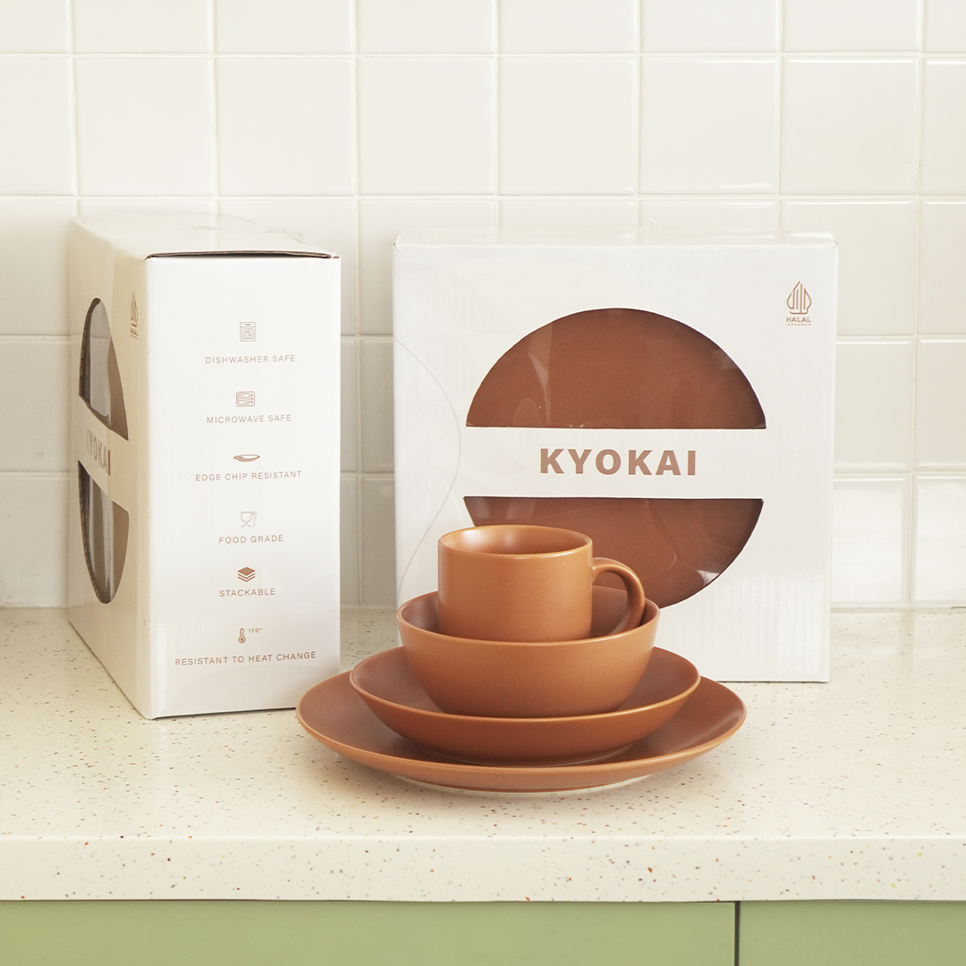KYOKAI SET 4 IN 1 - Set Piring Mangkuk Gelas Soup Keramik Dishwasher Microwave Safe Premium