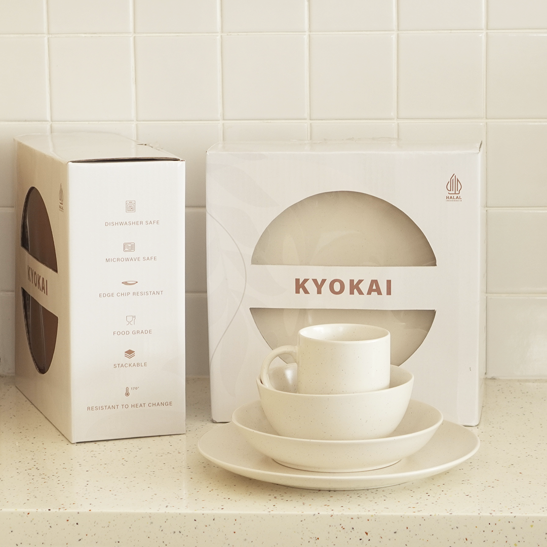 KYOKAI SET 4 IN 1 - Set Piring Mangkuk Gelas Soup Keramik Dishwasher Microwave Safe Premium