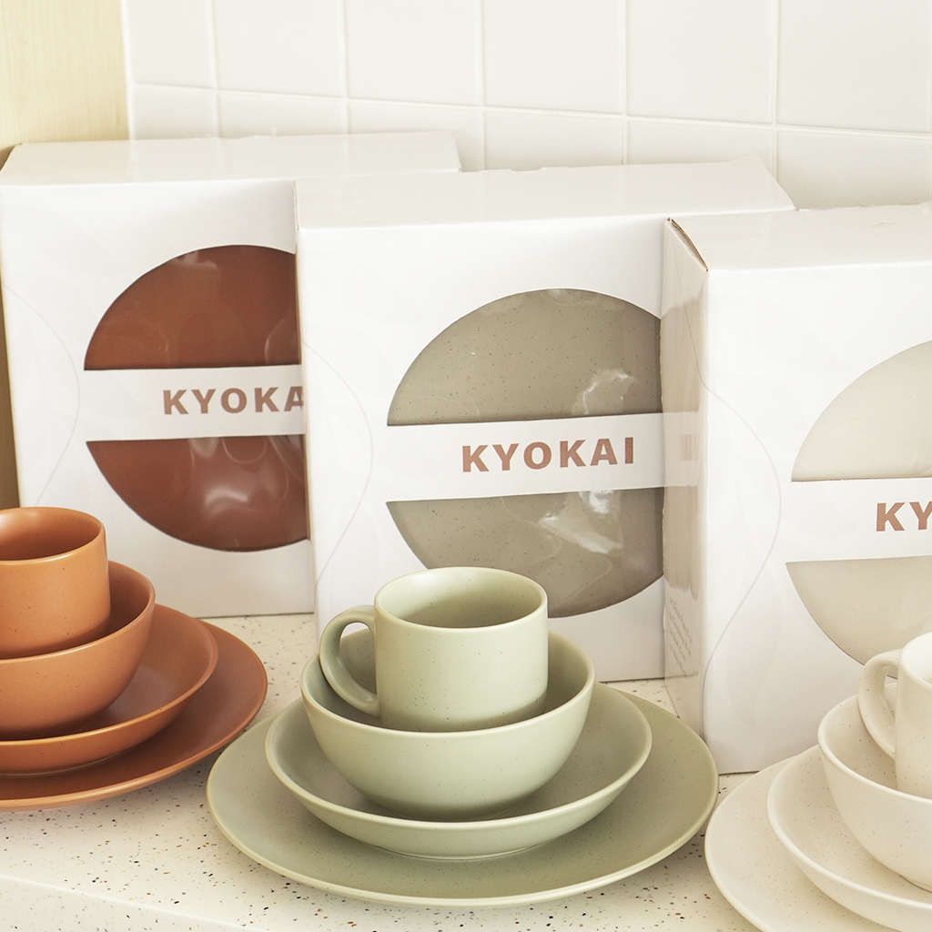 KYOKAI SET 4 IN 1 - Set Piring Mangkuk Gelas Soup Keramik Dishwasher Microwave Safe Premium