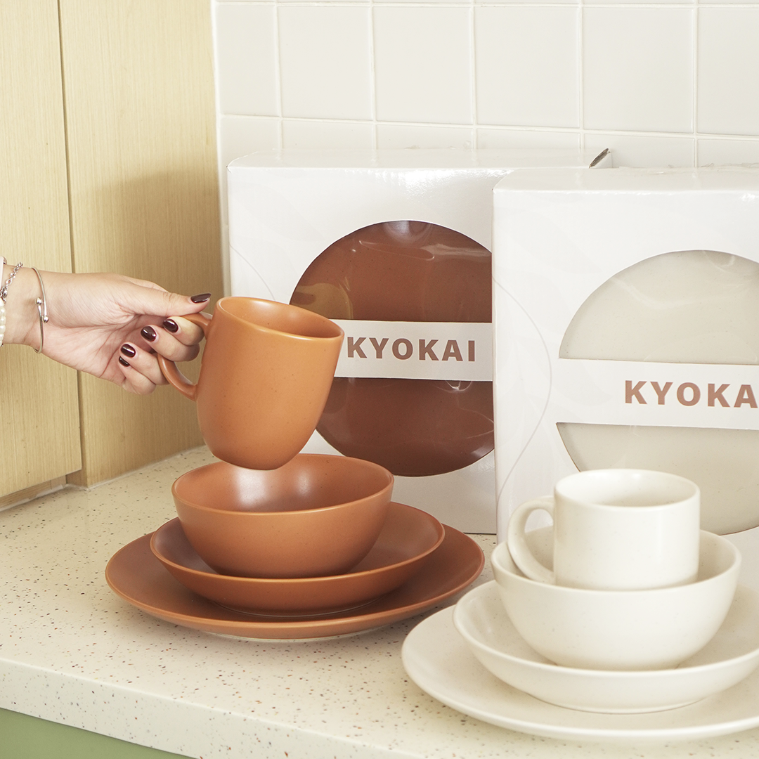 KYOKAI SET 4 IN 1 - Set Piring Mangkuk Gelas Soup Keramik Dishwasher Microwave Safe Premium