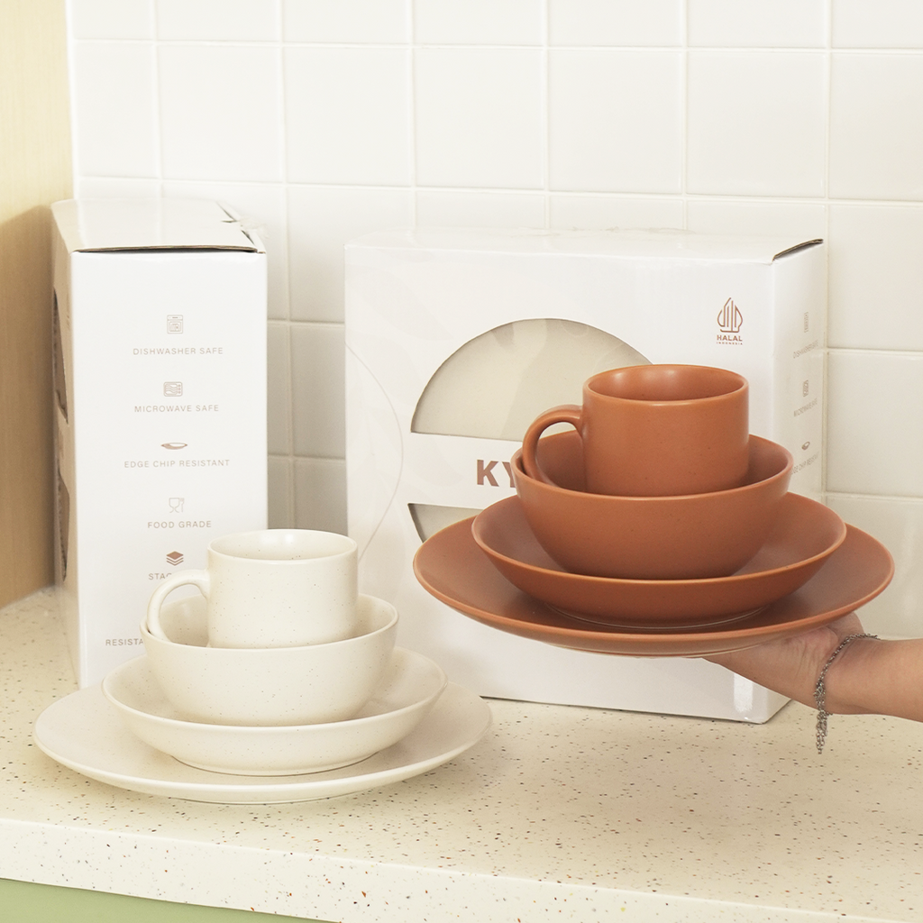KYOKAI SET 4 IN 1 - Set Piring Mangkuk Gelas Soup Keramik Dishwasher Microwave Safe Premium
