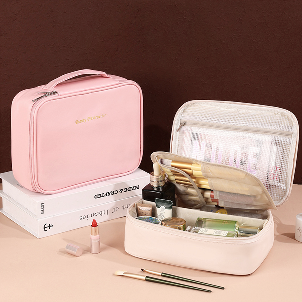KYUBU - Pouch Tas Makeup Bersekat Tempat Kosmetik Toiletries Lightweight Travel Organizer Storage Cosmetic Bag