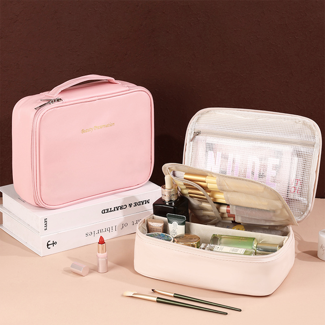 KYUBU - Pouch Tas Makeup Bersekat Tempat Kosmetik Toiletries Lightweight Travel Organizer Storage Cosmetic Bag