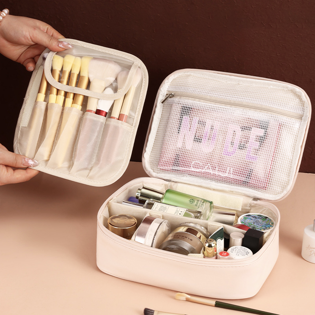 KYUBU - Pouch Tas Makeup Bersekat Tempat Kosmetik Toiletries Lightweight Travel Organizer Storage Cosmetic Bag