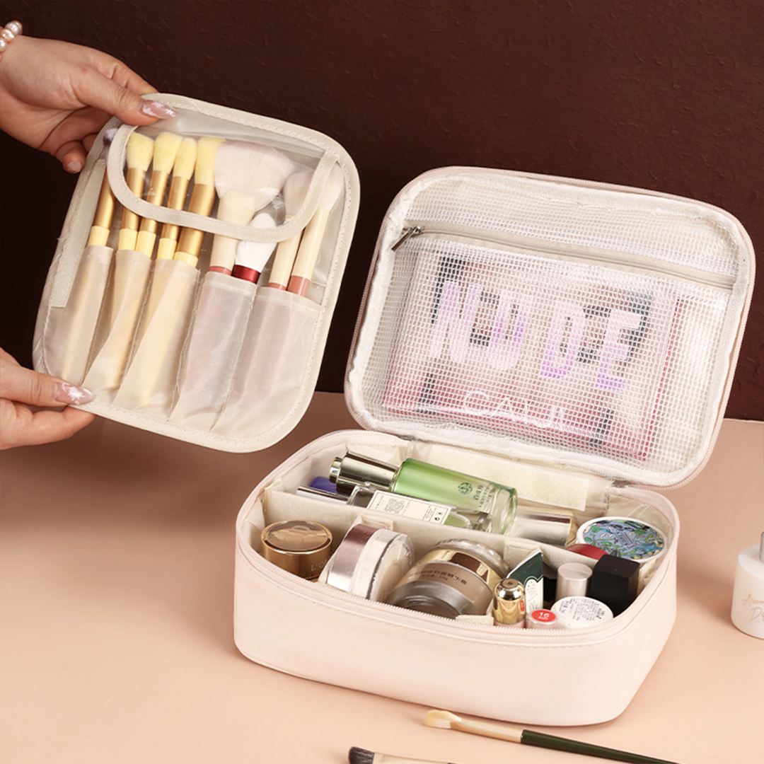 KYUBU - Pouch Tas Makeup Bersekat Tempat Kosmetik Toiletries Lightweight Travel Organizer Storage Cosmetic Bag
