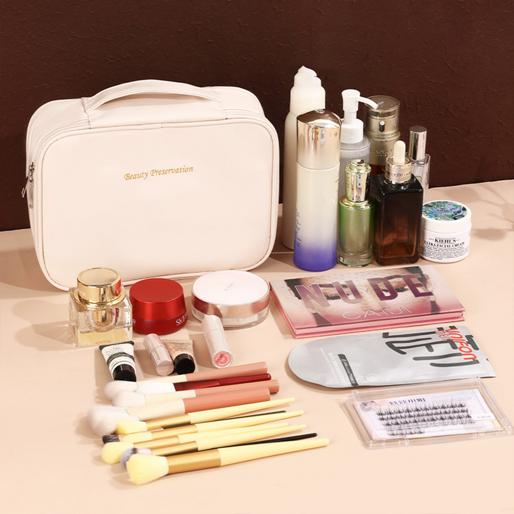 KYUBU - Pouch Tas Makeup Bersekat Tempat Kosmetik Toiletries Lightweight Travel Organizer Storage Cosmetic Bag