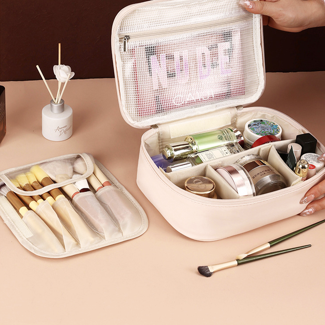 KYUBU - Pouch Tas Makeup Bersekat Tempat Kosmetik Toiletries Lightweight Travel Organizer Storage Cosmetic Bag