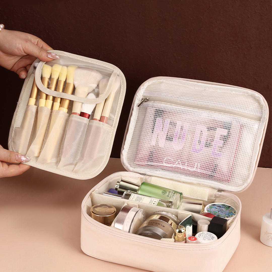 KYUBU - Pouch Tas Makeup Bersekat Tempat Kosmetik Toiletries Lightweight Travel Organizer Storage Cosmetic Bag