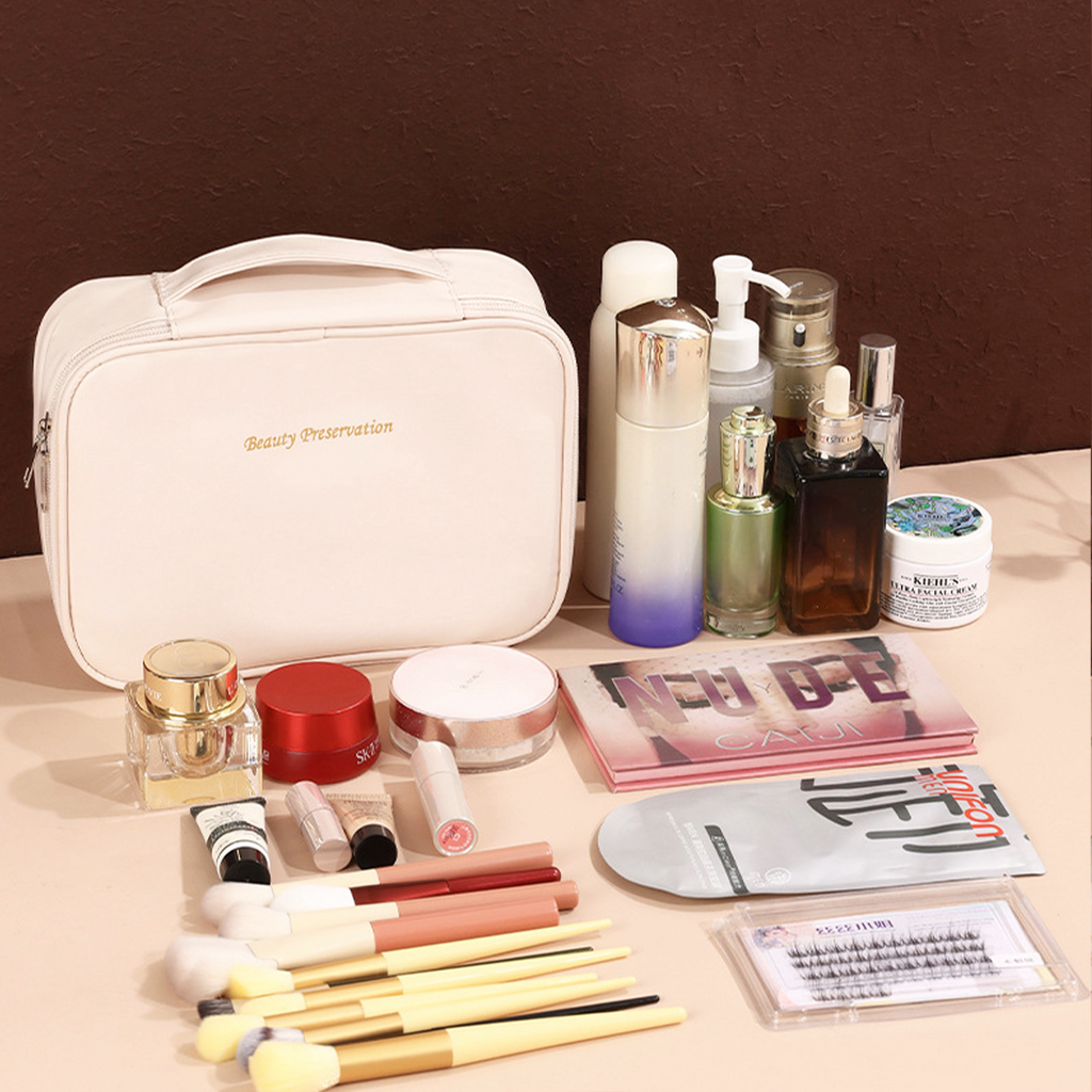 KYUBU - Pouch Tas Makeup Bersekat Tempat Kosmetik Toiletries Lightweight Travel Organizer Storage Cosmetic Bag