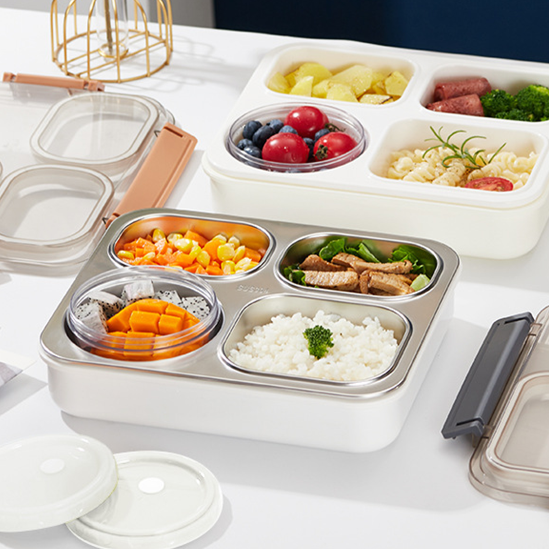 MUJI - Lunch Box Stainless 304 4 Sekat Kotak Bekal Anti Bocor Tumpah dengan Mangkuk