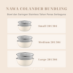 NAWA - Bowl Stainless 304 Colander Strainer Mixing Serbaguna Baking/Adonan/Minyak/Food Prep