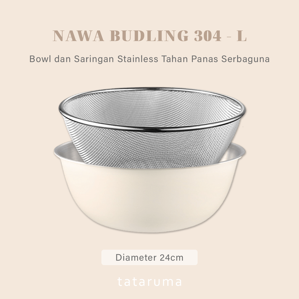 NAWA - Bowl Stainless 304 Colander Strainer Mixing Serbaguna Baking/Adonan/Minyak/Food Prep