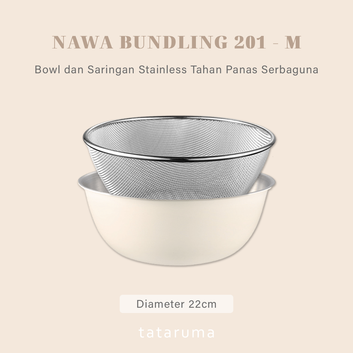 NAWA - Bowl Stainless 304 Colander Strainer Mixing Serbaguna Baking/Adonan/Minyak/Food Prep