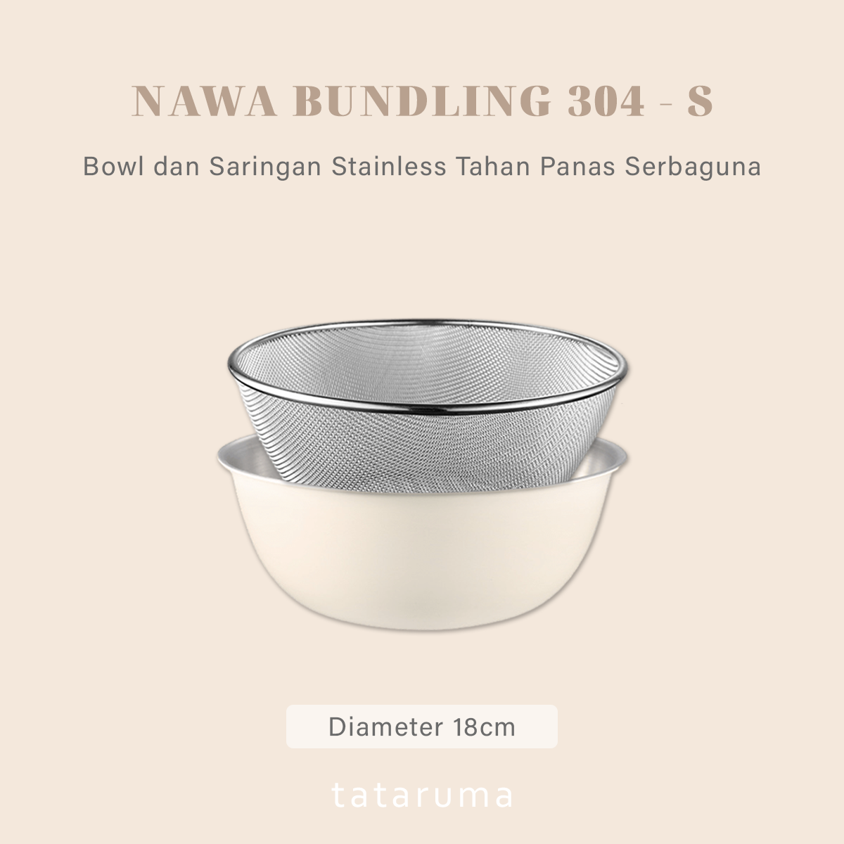 NAWA - Bowl Stainless 304 Colander Strainer Mixing Serbaguna Baking/Adonan/Minyak/Food Prep