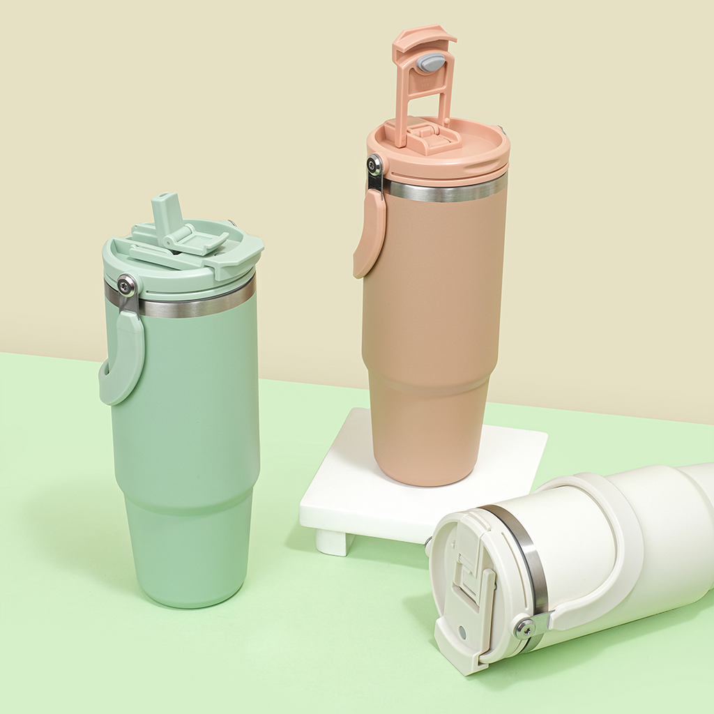 NEW DINO -Tumbler Vakum Jumbo 1200ml SS 304 dengan Handle Tahan Panas Dingin