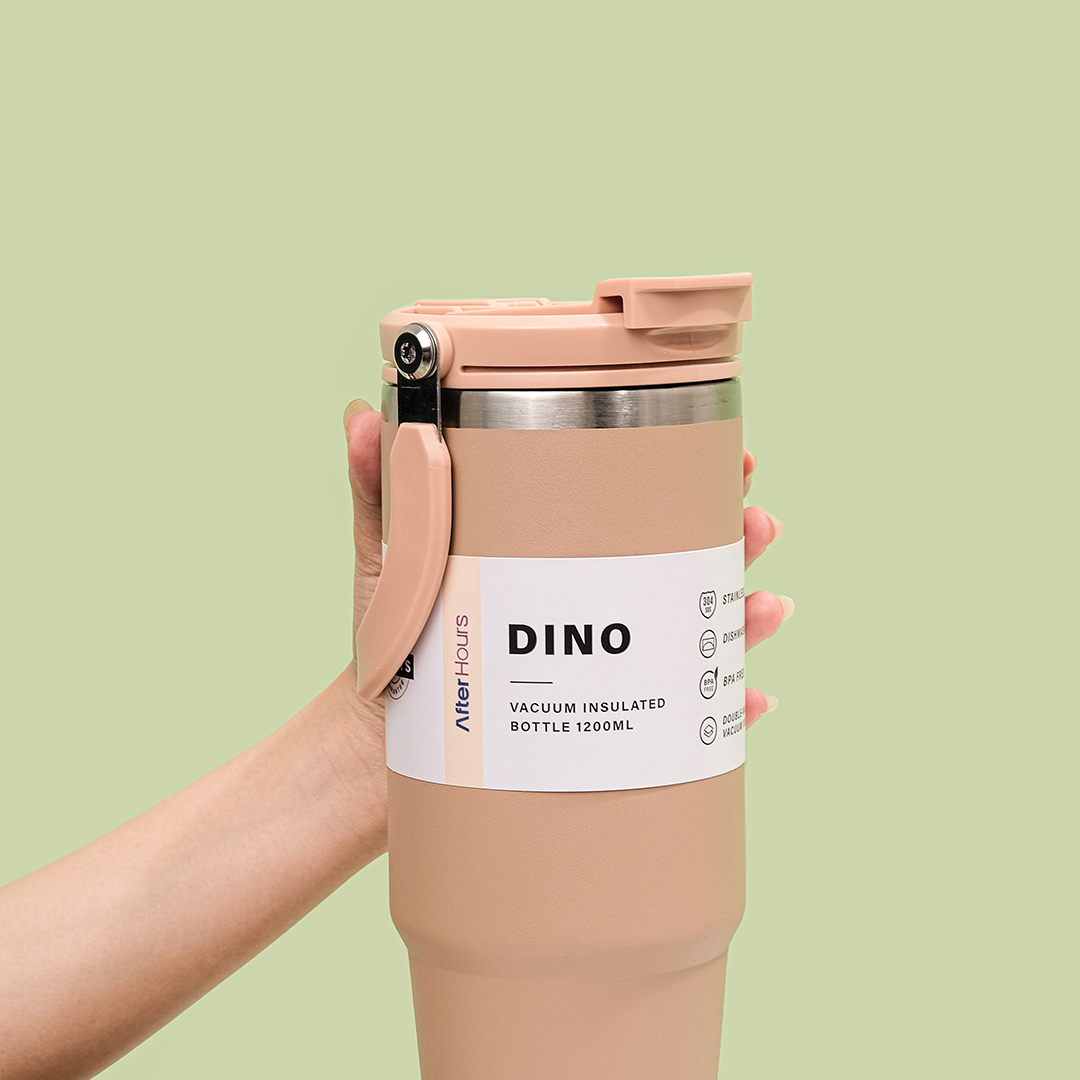 NEW DINO -Tumbler Vakum Jumbo 1200ml SS 304 dengan Handle Tahan Panas Dingin