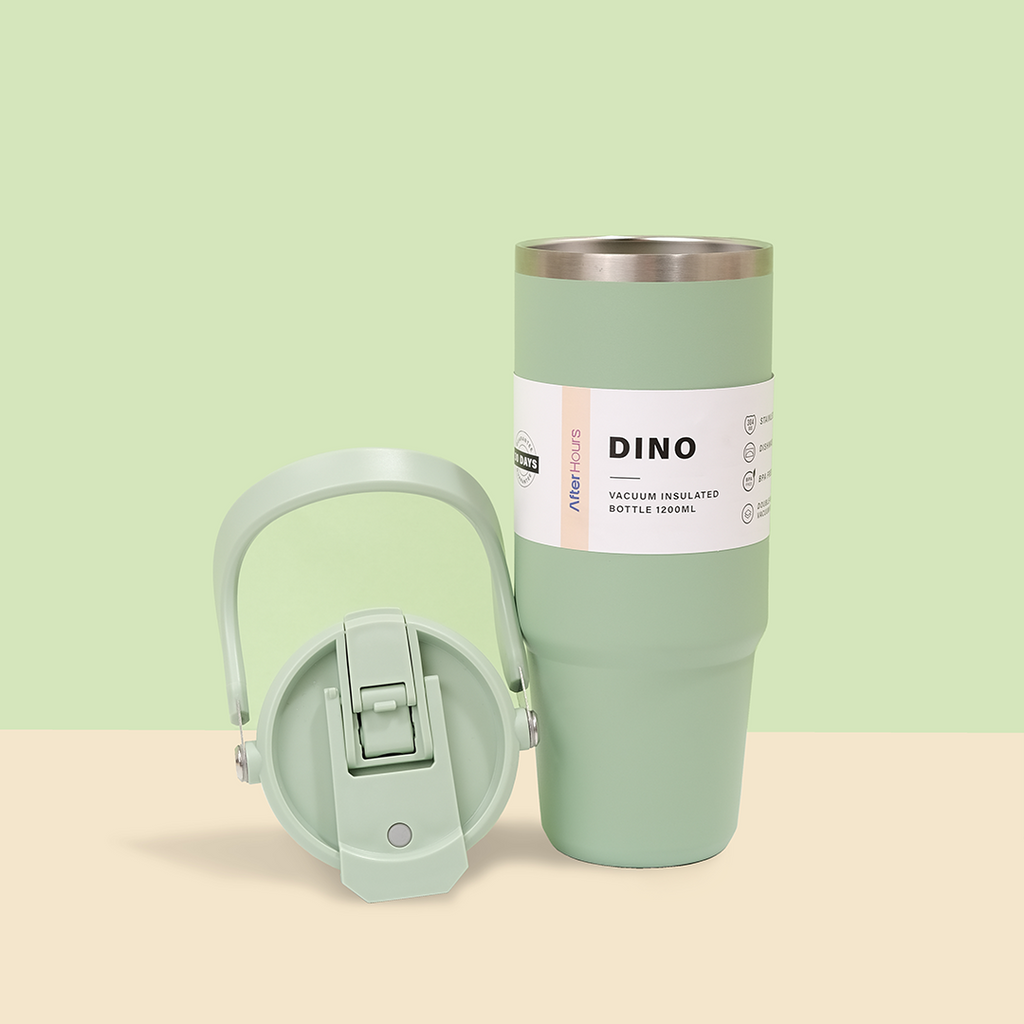 NEW DINO -Tumbler Vakum Jumbo 1200ml SS 304 dengan Handle Tahan Panas Dingin