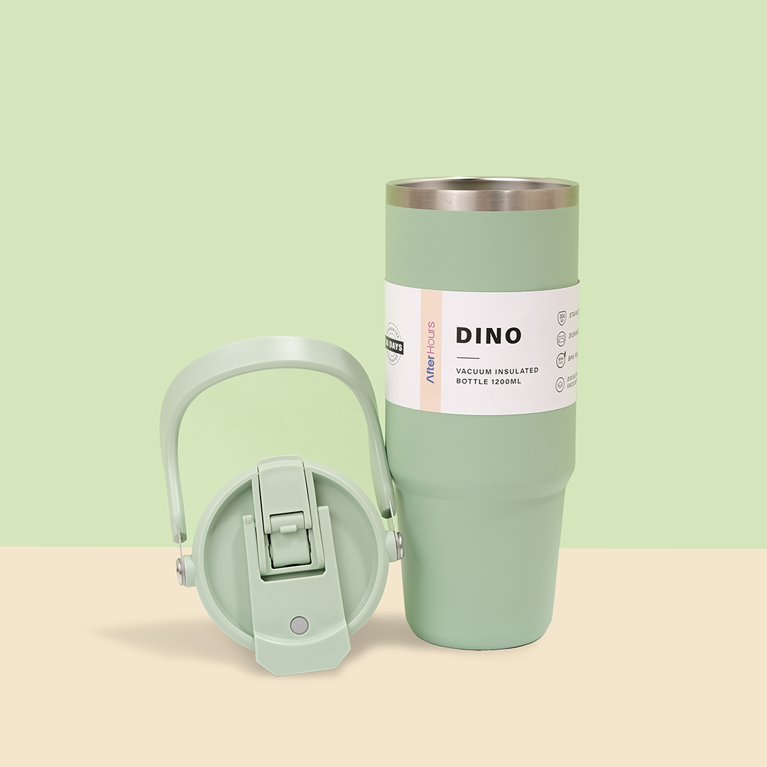 NEW DINO -Tumbler Vakum Jumbo 1200ml SS 304 dengan Handle Tahan Panas Dingin