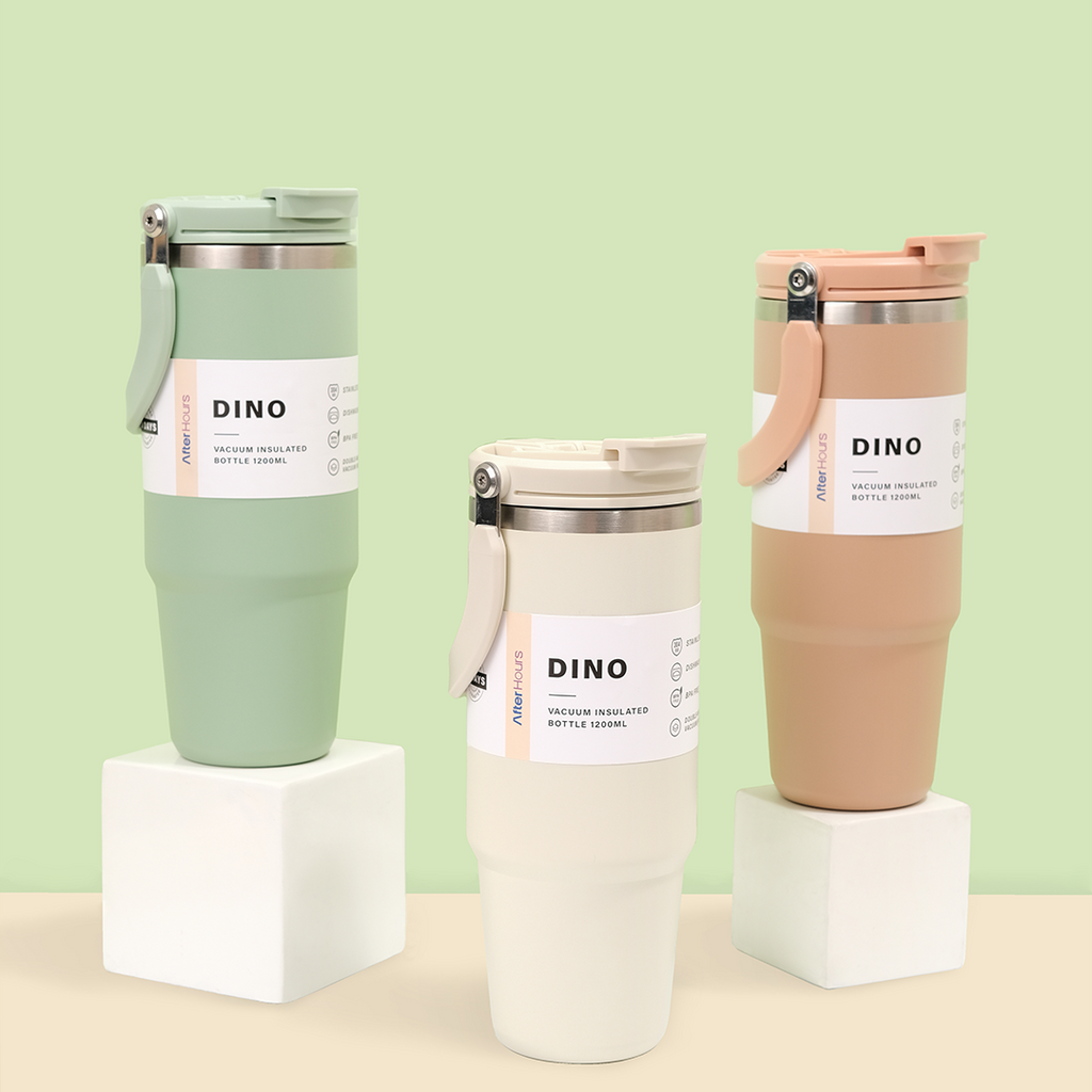 NEW DINO -Tumbler Vakum Jumbo 1200ml SS 304 dengan Handle Tahan Panas Dingin