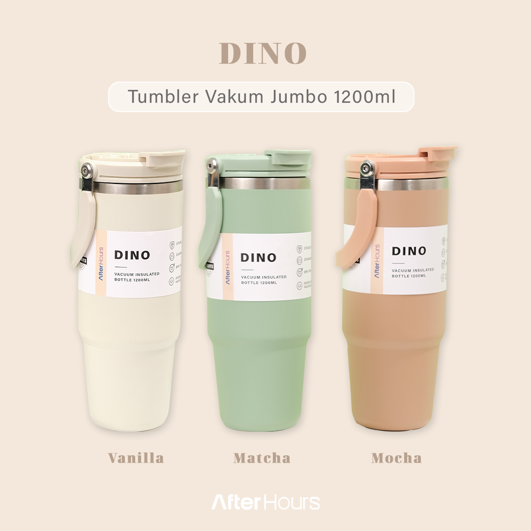 NEW DINO -Tumbler Vakum Jumbo 1200ml SS 304 dengan Handle Tahan Panas Dingin