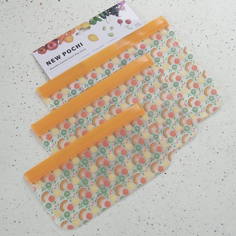 NEW POCHI - Reusable Ziplock Silicone Silikon Pouch Bag Set isi 3pcs Tas Penyimpanan Makanan Kedap Udara Anti Bocor Fridge Organizer Container Kontainer Kulkas