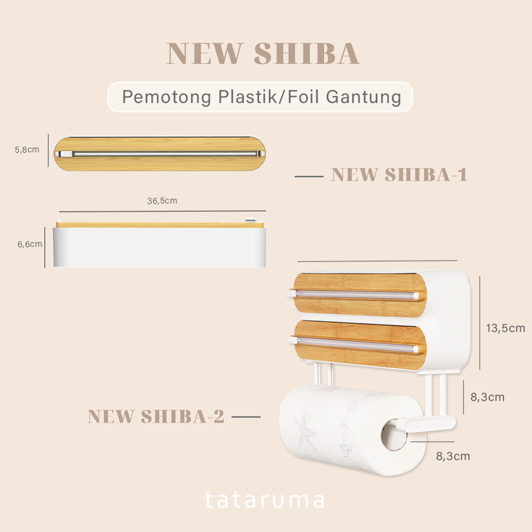 NEW SHIBA - Dispenser Cling Wrap/Foil/Baking Paper Rak Gantung Pemotong Plastik dan Tempat Tisu Gulu