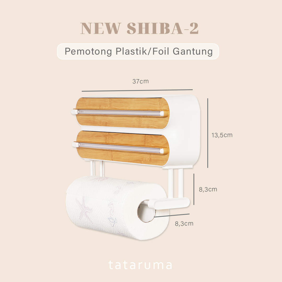 NEW SHIBA - Dispenser Cling Wrap/Foil/Baking Paper Rak Gantung Pemotong Plastik dan Tempat Tisu Gulu