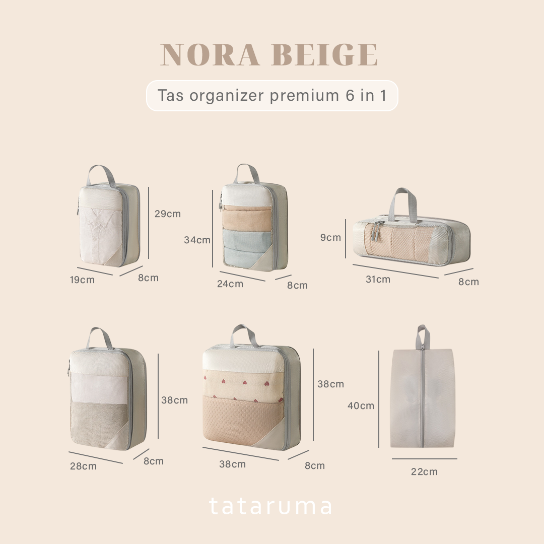 NORA - Tas Organizer Travel Kantung Packing 6 in 1 Kompresi Koper Expandable