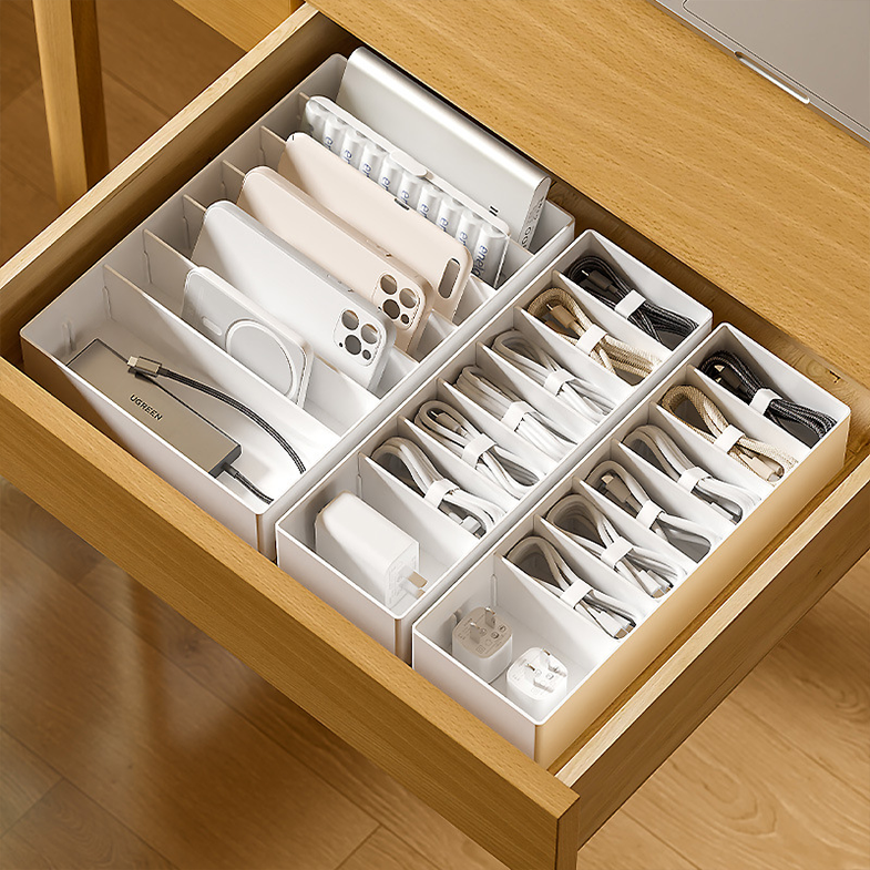 OBI - Organizer Akrilik Sekat Adjustable Serbaguna untuk Kabel Aksesoris Make Up Storage Bo