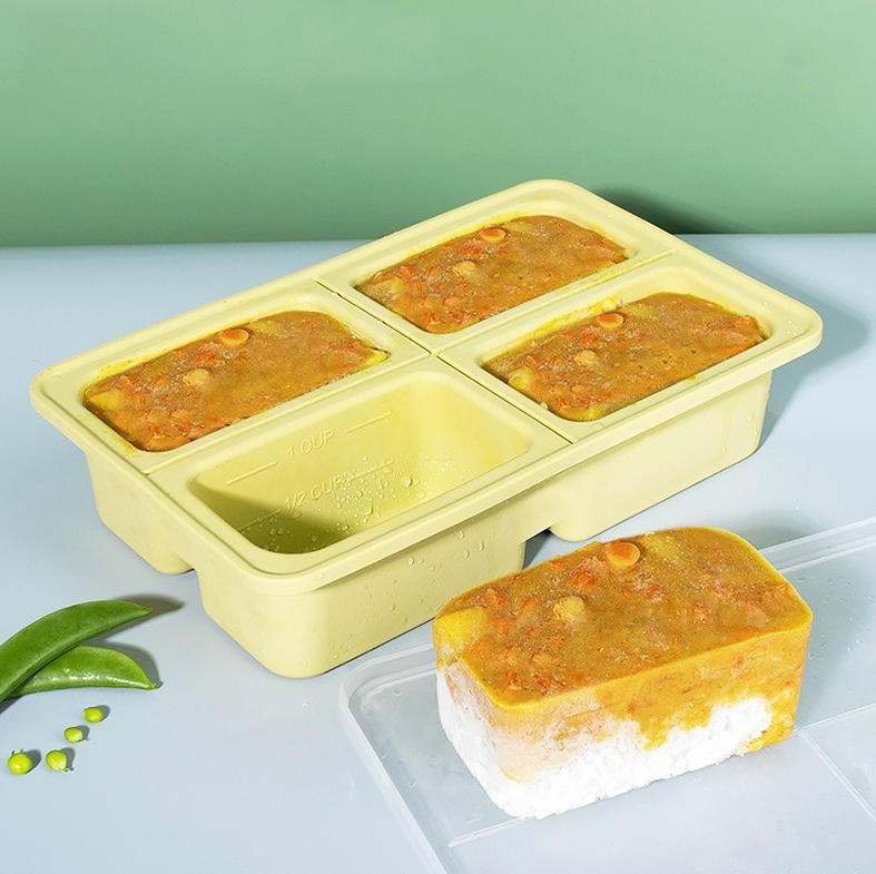 OHAYU BIG - Cetakan Wadah 4 Sekat Food Prep Nasi Lauk Porsian BPA FREE Silicone Tahan Panas Dingin