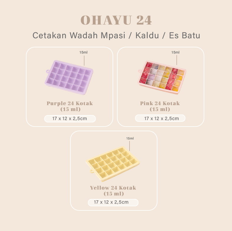 OHAYU 24 - Cetakan Wadah MPASI/Kaldu/Es Batu BPA FREE Silicone Tahan Panas Dingin