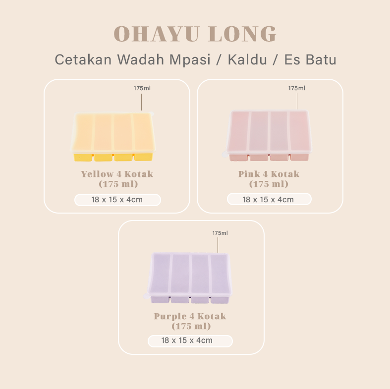 OHAYU LONG - Cetakan Wadah MPASI/Kaldu/Es Batu BPA FREE Sekat Food Prep Nasi Lauk Porsian Silicone Tahan Panas Dingin
