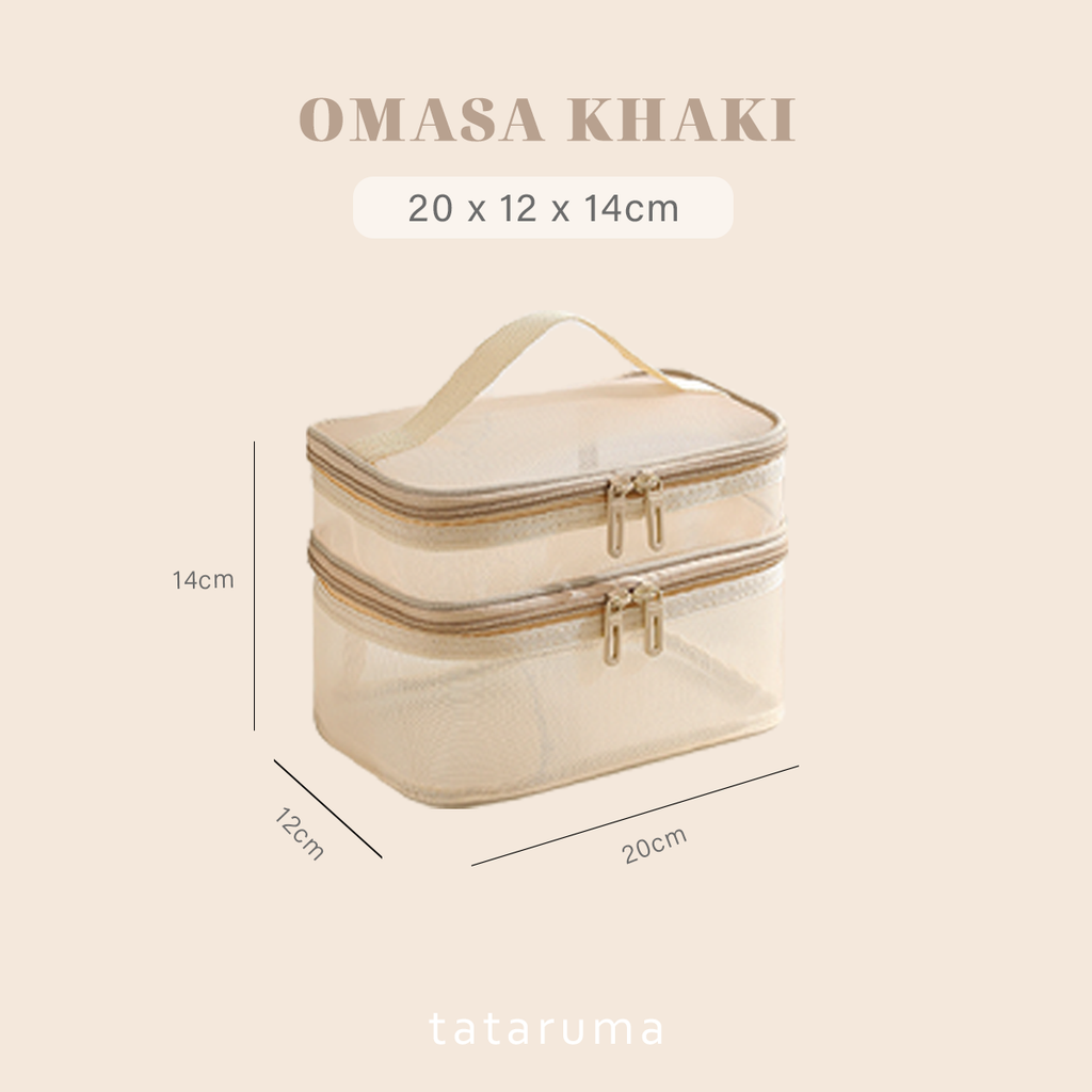 OMASA - Tas Jaring 2 Tingkat Pouch Make Up Kosmetik Skincare Travel Organizer