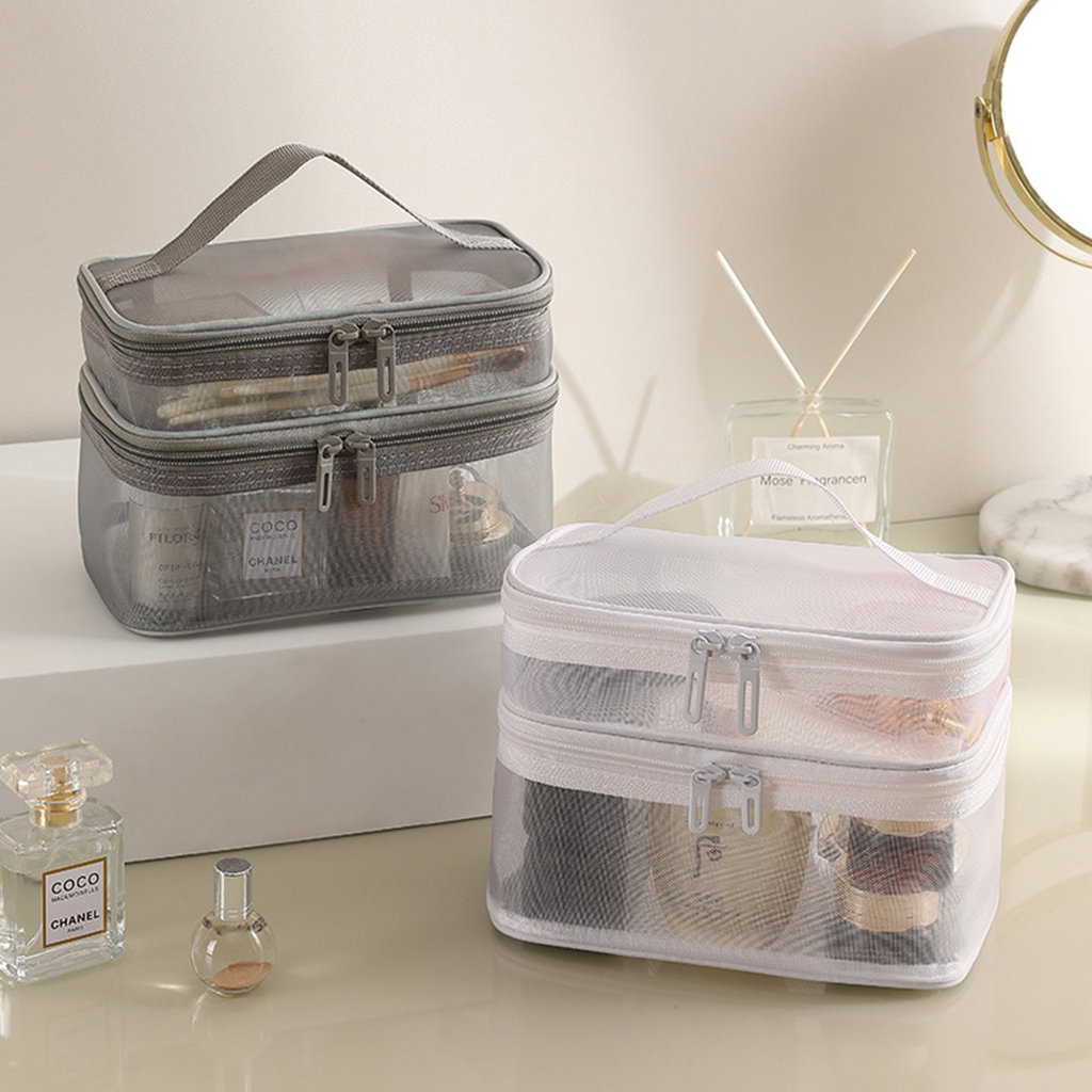 OMASA - Tas Jaring 2 Tingkat Pouch Make Up Kosmetik Skincare Travel Organizer