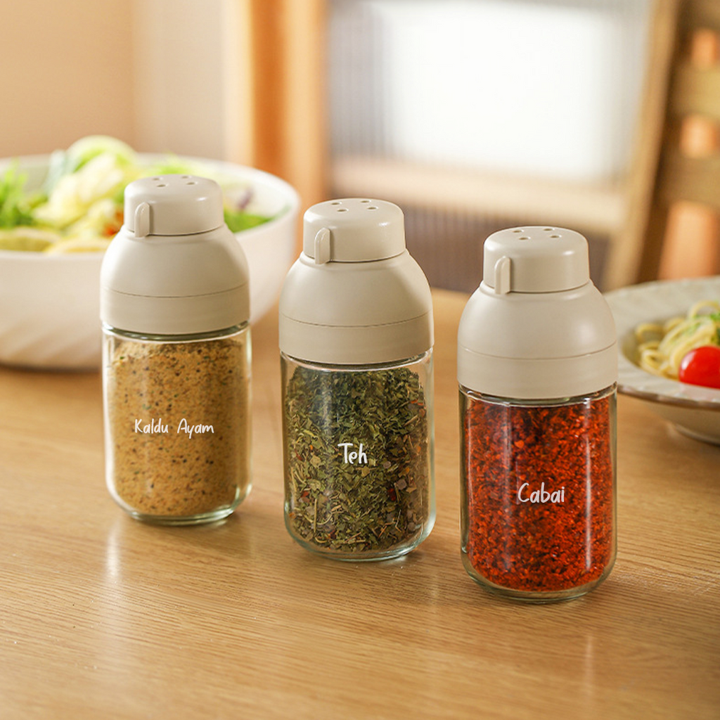 PEPPA - Botol Bumbu Kaca Spice Bottle 250ml Shaker Tuang 2in1