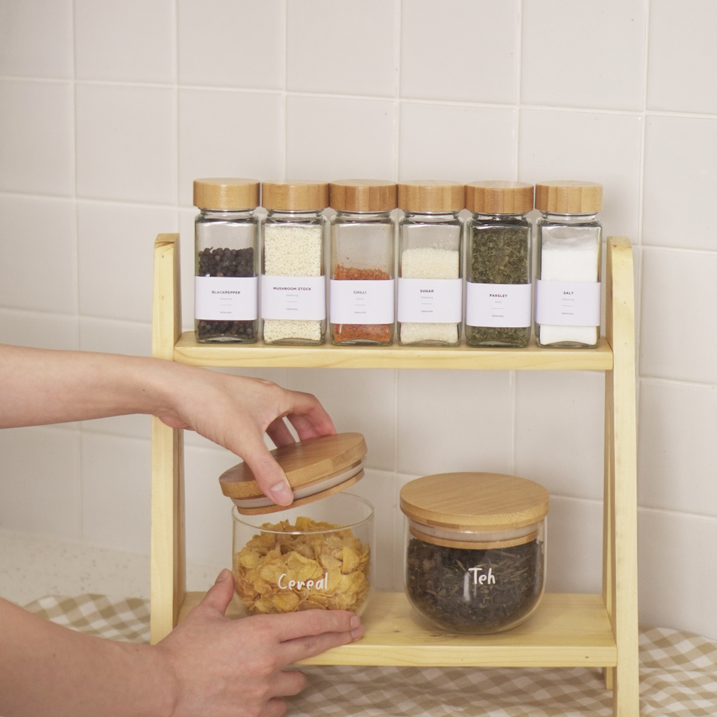 PERO - Rak Kayu Tingkat Display Bumbu Dapur Minimalis Estetik